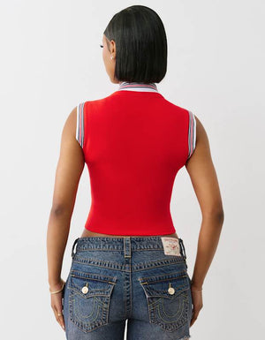 True Religion Sporty Terry Polo Top Flame Scarlet