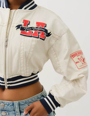 True Religion Varsity Bomber Jacket Winter White