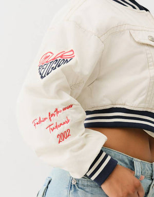 True Religion Varsity Bomber Jacket Winter White