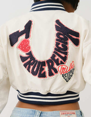 True Religion Varsity Bomber Jacket Winter White