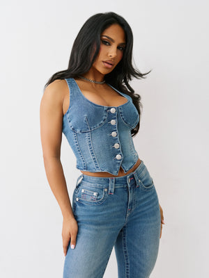 True Religion Scoop Neck Denim Top Royal Indigo-True Religion