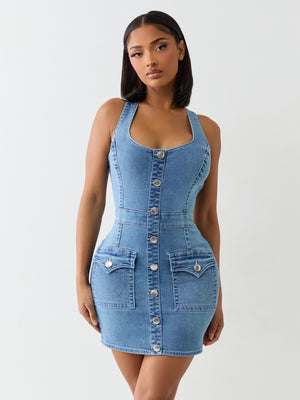True Religion Scoop Neck Denim Dress Royal Indigo-True Religion