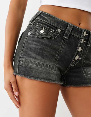 True Religion Button Up Mr Shorts Flap Lagoon Mist