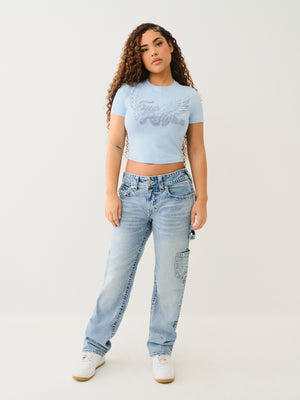 True Religion Crystal Wing Ss Baby Tee Cerulean Blue-True Religion