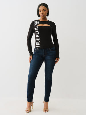 True Religion Printed Tr Keyhole Ls Top Jet Black-True Religion