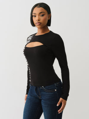 True Religion Printed Tr Keyhole Ls Top Jet Black-True Religion