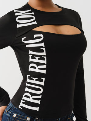 True Religion Printed Tr Keyhole Ls Top Jet Black-True Religion