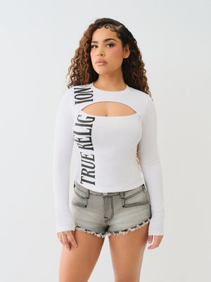 True Religion Printed Tr Keyhole Ls Top Optic White-True Religion