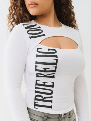 True Religion Printed Tr Keyhole Ls Top Optic White-True Religion