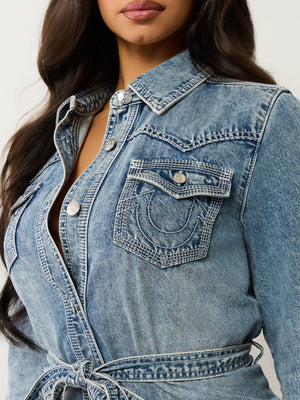 True Religion Qt Georgia Shirt Belted Dress California Poppy-True Religion