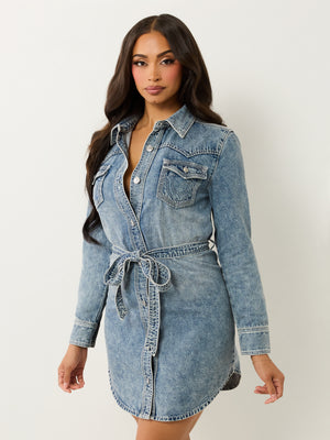 True Religion Qt Georgia Shirt Belted Dress California Poppy-True Religion