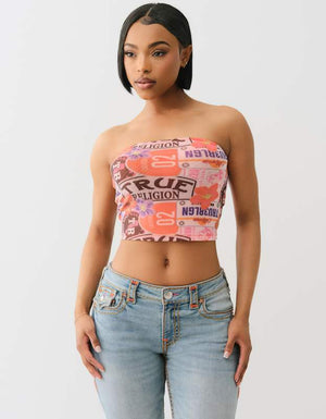 True Religion Printed Mesh Tube Top Patch Multi