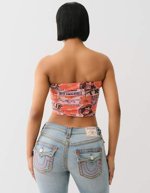 True Religion Printed Mesh Tube Top Patch Multi