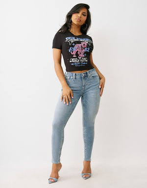 True Religion Crystal Leopard Baby Tee Jet Black