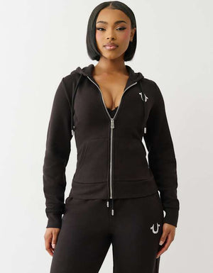 True Religion Lurex Buddha Zip Up Hoodie Jet Black