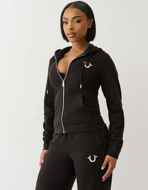 True Religion Lurex Buddha Zip Up Hoodie Jet Black