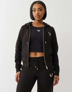 True Religion Lurex Buddha Zip Up Hoodie Jet Black