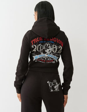 True Religion Lurex Buddha Zip Up Hoodie Jet Black
