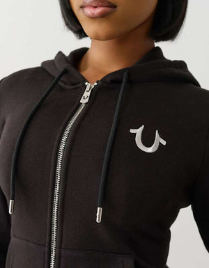 True Religion Lurex Buddha Zip Up Hoodie Jet Black