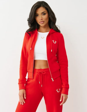 True Religion Lurex Buddha Zip Up Hoodie Flame Scarlet