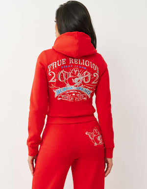 True Religion Lurex Buddha Zip Up Hoodie Flame Scarlet