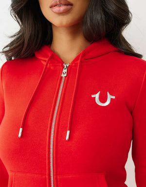 True Religion Lurex Buddha Zip Up Hoodie Flame Scarlet
