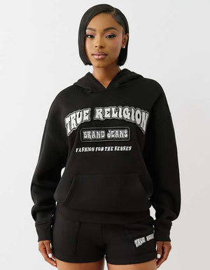 True Religion Patched Boyfriend Hoodie Jet Black