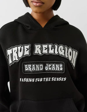 True Religion Patched Boyfriend Hoodie Jet Black