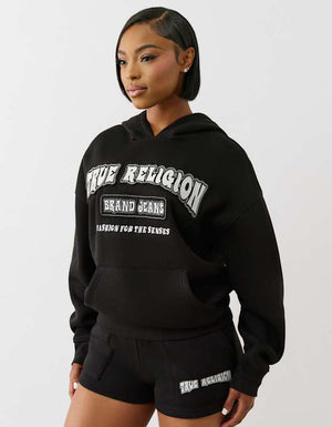 True Religion Patched Boyfriend Hoodie Jet Black