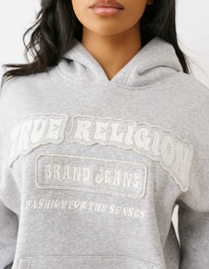 True Religion Patched Boyfriend Hoodie Heather Grey