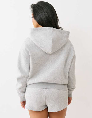 True Religion Patched Boyfriend Hoodie Heather Grey