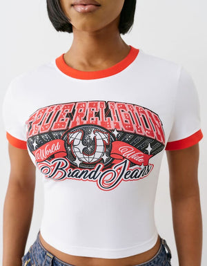 True Religion Crystal Contrast Ringer Tee White-Red