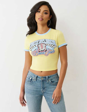 True Religion Crystal Contrast Ringer Tee Yellow-Blue