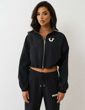 True Religion Shrunken Nylon Track Jacket Jet Black