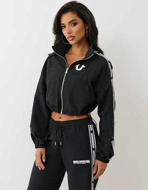 True Religion Shrunken Nylon Track Jacket Jet Black