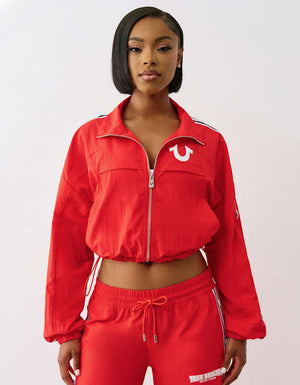 True Religion Shrunken Nylon Track Jacket Flame Scarlet