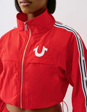 True Religion Shrunken Nylon Track Jacket Flame Scarlet