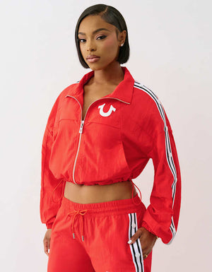 True Religion Shrunken Nylon Track Jacket Flame Scarlet