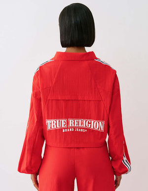 True Religion Shrunken Nylon Track Jacket Flame Scarlet