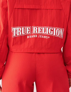 True Religion Shrunken Nylon Track Jacket Flame Scarlet