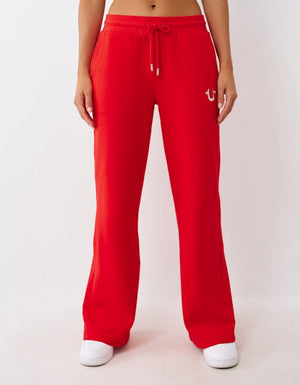 True Religion Lurex Buddha Straight Leg Pant Flame Scarlet