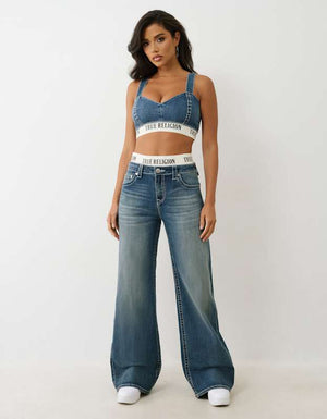 True Religion Elastic Band Denim Bra Top Blue Radiance