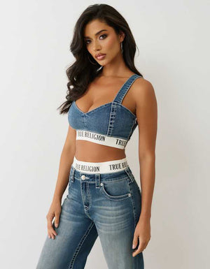 True Religion Elastic Band Denim Bra Top Blue Radiance