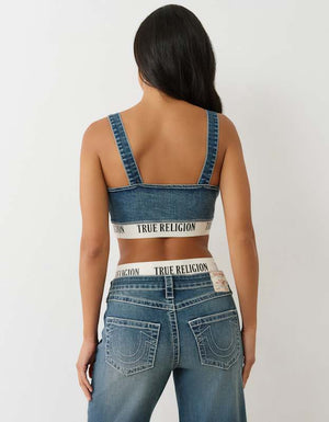 True Religion Elastic Band Denim Bra Top Blue Radiance