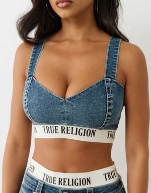True Religion Elastic Band Denim Bra Top Blue Radiance