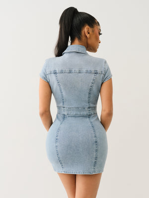 True Religion Zip Front Short Sleeve Dress Luminous Night-True Religion