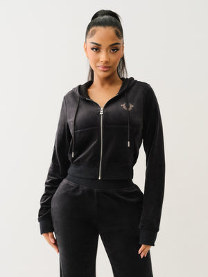 True Religion Velour Crystl Srs Shrunken Zip Jet Black-True Religion