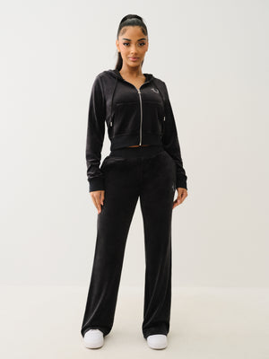 True Religion Velour Crystl Srs Shrunken Zip Jet Black-True Religion