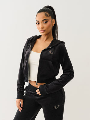 True Religion Velour Crystl Srs Shrunken Zip Jet Black-True Religion