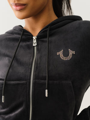 True Religion Velour Crystl Srs Shrunken Zip Jet Black-True Religion